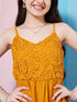 Girl's Self Design Shoulder Strap Crepe Fit Flare Midi Yellow Dress Stylish & Comfortable (d-mustard)