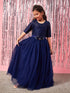 Girls Embellished Applique Fit & Flare Maxi Dress (d-navygown)