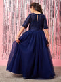 Girls Embellished Applique Fit & Flare Maxi Dress (d-navygown)