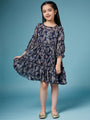 Girls Ethnic Motifs Printed Georgette A-Line Dress (d-navylurex)
