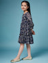 Girls Ethnic Motifs Printed Georgette A-Line Dress (d-navylurex)