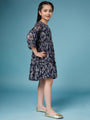 Girls Ethnic Motifs Printed Georgette A-Line Dress (d-navylurex)