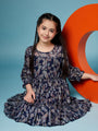 Girls Ethnic Motifs Printed Georgette A-Line Dress (d-navylurex)