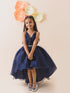 Girls Navy blue solid fit & flare dress Shoulder straps Sleeveless Maxi Party wear Dress (D-NAVYORGANZA)