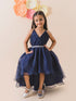 Girls Navy blue solid fit & flare dress Shoulder straps Sleeveless Maxi Party wear Dress (D-NAVYORGANZA)