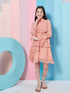 Girl's Self Design Halter Neck Bell Sleeves Layered Ruffled A-Line Dress Orange Color Stylish & Perfect for Everday Wear (d-nudegeo)