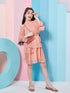 Girl's Self Design Halter Neck Bell Sleeves Layered Ruffled A-Line Dress Orange Color Stylish & Perfect for Everday Wear (d-nudegeo)