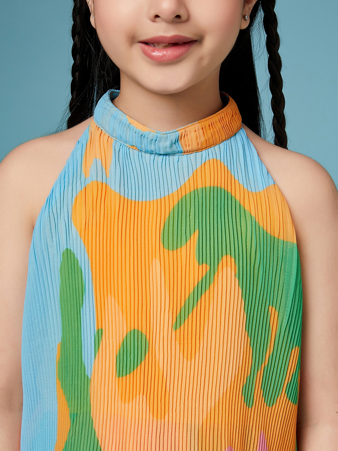 Girls Tie and Dye Georgette A-Line Dress (d-orange)