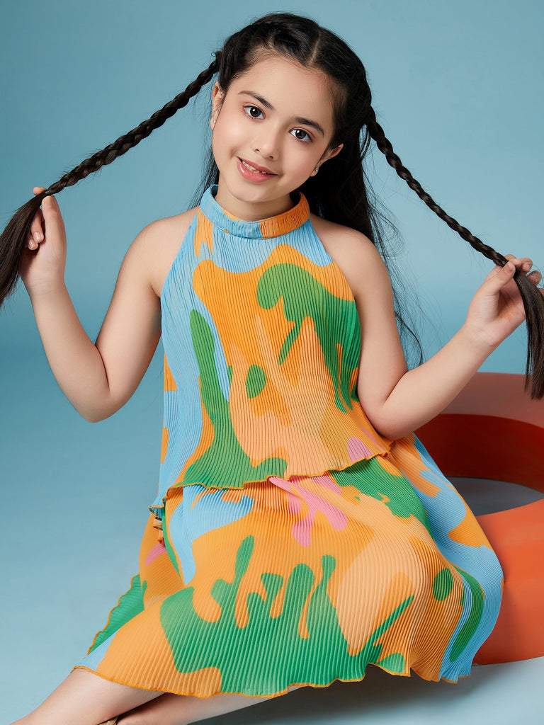 Girls Tie and Dye Georgette A-Line Dress (d-orange)