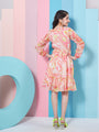 Girl's V-Neck Cuffed Sleeves Floral Print Fit Flare Orange Dress Effortlessly Stylish for Every Occasion (d-orangemulti)