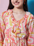 Girl's V-Neck Cuffed Sleeves Floral Print Fit Flare Orange Dress Effortlessly Stylish for Every Occasion (d-orangemulti)