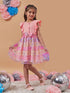 Girl's Conversational Printed Net Fit & Flare Orange Dress Fun & Stylish for Every Occasion (d-peachbutterfly)