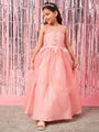 Girls Embellished Applique Fit & Flare Maxi Dress (d-peachdew)