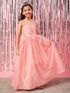 Girls Embellished Applique Fit & Flare Maxi Dress (d-peachdew)