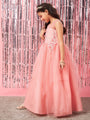 Girls Embellished Applique Fit & Flare Maxi Dress (d-peachdew)