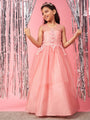 Girls Embellished Applique Fit & Flare Maxi Dress (d-peachdew)