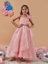 Peach-coloured solid maxi dress Halter Neck Sleeveless Party Wear Dress (d-peachgown)