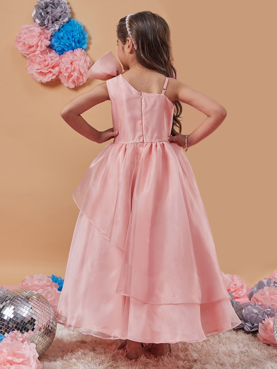 Peach-coloured solid maxi dress Halter Neck Sleeveless Party Wear Dress (d-peachgown)