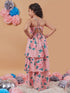 Girl's Floral Printed Layered Detailed Maxi Dress Orange Color Perfect For Every Occasion (d-peachlong)