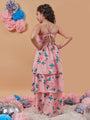 Girl's Floral Printed Layered Detailed Maxi Dress Orange Color Perfect For Every Occasion (d-peachlong)