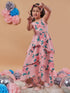 Girl's Floral Printed Layered Detailed Maxi Dress Orange Color Perfect For Every Occasion (d-peachlong)