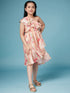 Girls Floral One Shoulder flutter sleeve Georgette Casual Dress (d-peachlu)