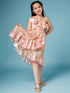 Girls Floral One Shoulder flutter sleeve Georgette Casual Dress (d-peachlu)