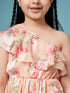 Girls Floral One Shoulder flutter sleeve Georgette Casual Dress (d-peachlu)