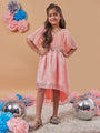 Girl's V-Neck Floral Print Flared Sleeve A-Line Casual Wear Dress Effortlessly Stylish for Every Occasion (d-peachshim)