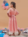 Girl's V-Neck Floral Print Flared Sleeve A-Line Casual Wear Dress Effortlessly Stylish for Every Occasion (d-peachshim)