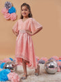 Girl's V-Neck Floral Print Flared Sleeve A-Line Casual Wear Dress Effortlessly Stylish for Every Occasion (d-peachshim)