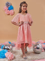 Girl's V-Neck Floral Print Flared Sleeve A-Line Casual Wear Dress Effortlessly Stylish for Every Occasion (d-peachshim)