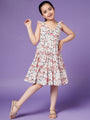 Girls Floral Crepe Shoulder straps Sleeveless Knee length Casual Dress (d-peamulti)