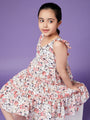 Girls Floral Crepe Shoulder straps Sleeveless Knee length Casual Dress (d-peamulti)