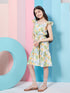 Girl's Floral Print Square Neck Flutter Sleeves Fit & Flare Dress Perfect for Casual Wear Stylish & Trendy (d-pineaplle)