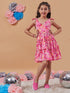 Girl's Floral Print Shoulder Strap Crepe Fit & Flare Dress Pink Color Stylish & Comfortable Wear (d-pinfloral)