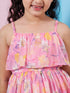 Girl's Sleeveless Floral Print Empire Pink Dress with Shoulder Straps Effortlessly Stylish Statement Piece (d-pinkchiffon)