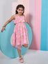 Girl's Sleeveless Floral Print Empire Pink Dress with Shoulder Straps Effortlessly Stylish Statement Piece (d-pinkchiffon)