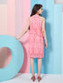 Girl's Round Neck A-Line Midi Pink Dress Styley Fashionable Causal wear for Every Occasion (d-pinkpleat)