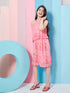 Girl's Round Neck A-Line Midi Pink Dress Styley Fashionable Causal wear for Every Occasion (d-pinkpleat)