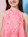 Girl's Round Neck A-Line Midi Pink Dress Styley Fashionable Causal wear for Every Occasion (d-pinkpleat)