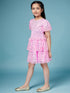 Girls Pink & silver conversational print a-line dress Round neck puff sleeve Party Wear Dress (d-pinkshimmer)