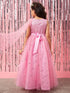 Girls Embellished Applique Fit & Flare Maxi Dress (d-pinkspray)