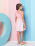 Girl's Sleeveless Striped Woollen Fit Flare Pink Dress with Shoulder Straps Trendy Style for Any Occasion (d-pinkstripe)