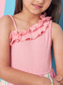 Girl's Sleeveless Striped Woollen Fit Flare Pink Dress with Shoulder Straps Trendy Style for Any Occasion (d-pinkstripe)