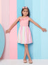 Girl's Sleeveless Striped Woollen Fit Flare Pink Dress with Shoulder Straps Trendy Style for Any Occasion (d-pinkstripe)