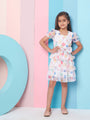 Girl's Geometric Printed Layered Fit Flare Dress Black Color Trendy Outfit for Every Occasion (d-polkaorganza)