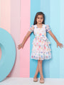 Girl's Geometric Printed Layered Fit Flare Dress Black Color Trendy Outfit for Every Occasion (d-polkaorganza)