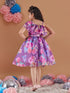 Girl's Floral Printed One Shoulder Ruffles Fit Flare Purple Dress Effortlessly Stylish and Elegant (d-purorganza)