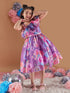 Girl's Floral Printed One Shoulder Ruffles Fit Flare Purple Dress Effortlessly Stylish and Elegant (d-purorganza)